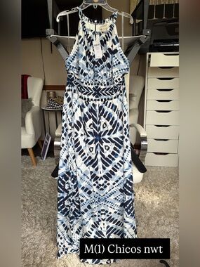 NWT Chicos blue pattern maxi dress